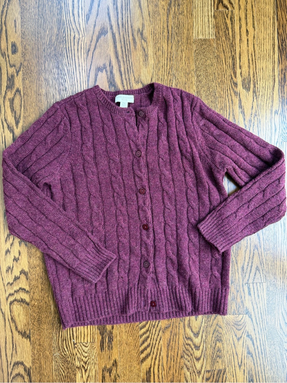 Women's Cable-Knit Burgundy Button Down Cardigan Fall Wool Sweater